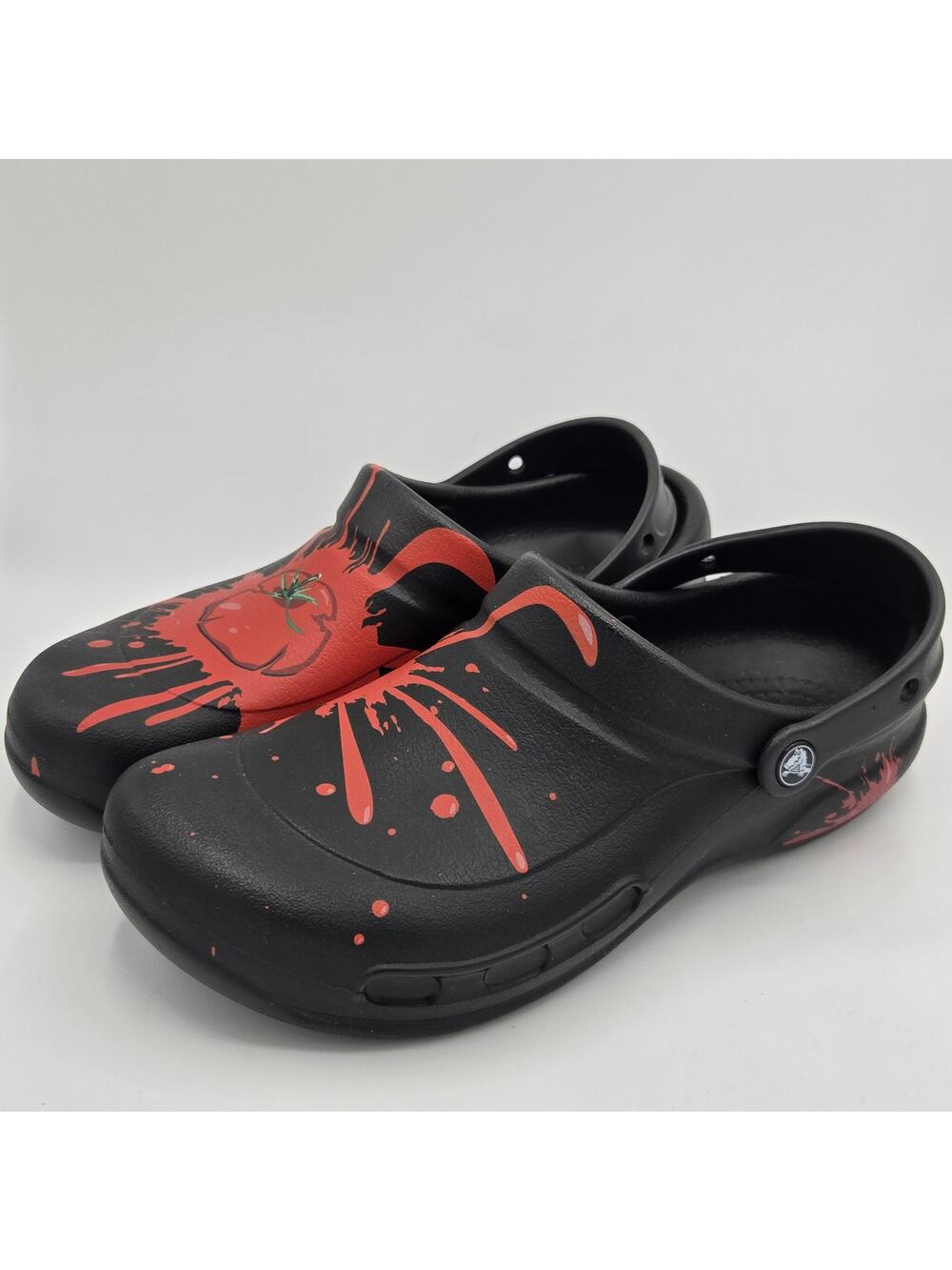 Crocs Bistro Tomato Splat Clogs Men's size 10 Slip Resistant Black Red